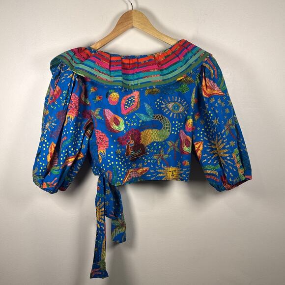 FARM Rio Blue Ocean Stories Wrap Blouse, NWT Size Medium - Picture 6 of 7
